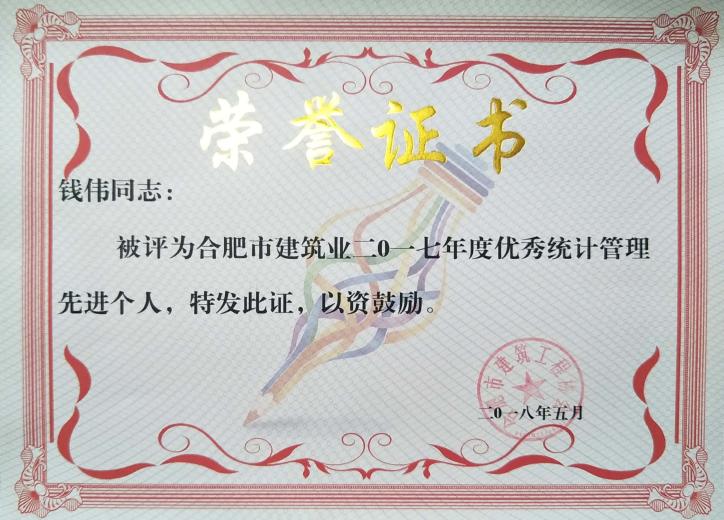 2017年度统计治理先进个人--钱伟