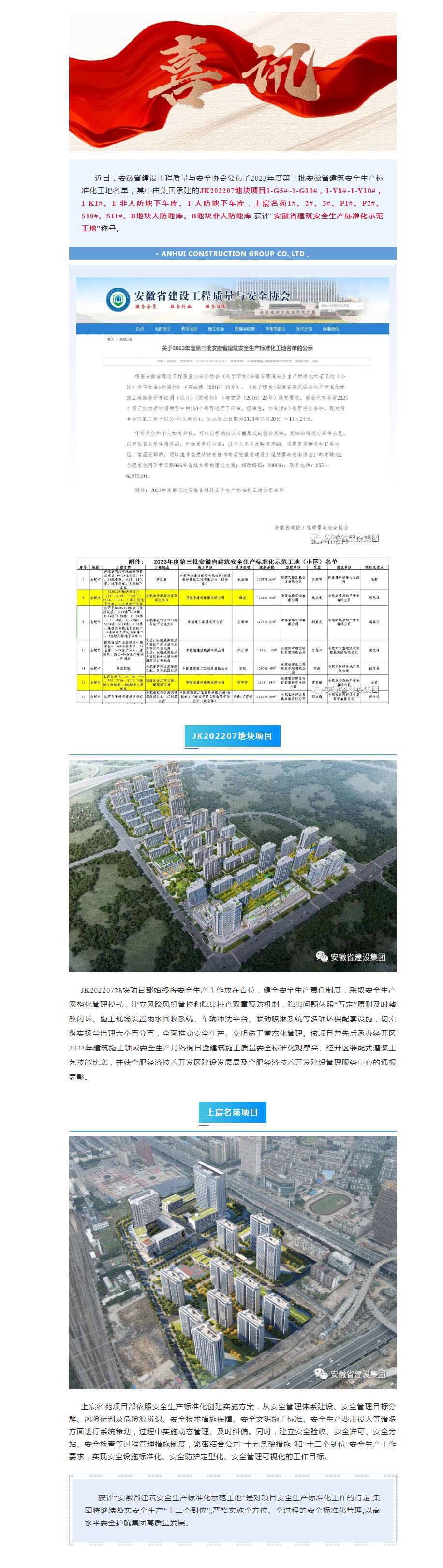 集团再添两个“安徽j9数字站筑清静生产标准化树模工地”